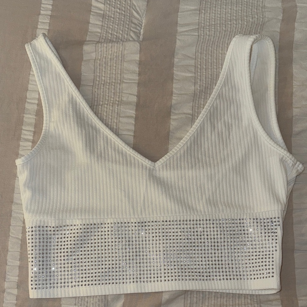 SHEIN White Crop Top with Silver Details